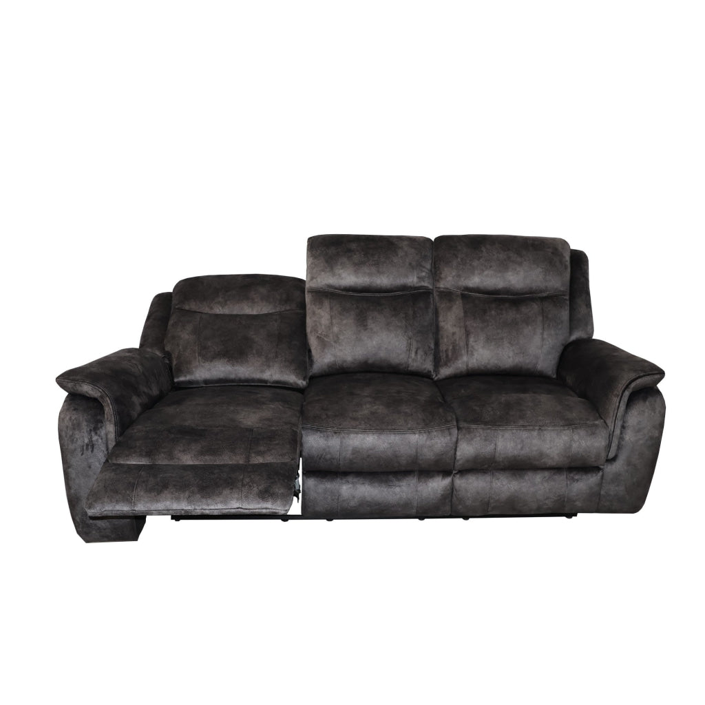 Harbor 82 Inch Sofa with Dual Power Recliners Gray Faux Suede Upholstery By Casagear Home BM311476