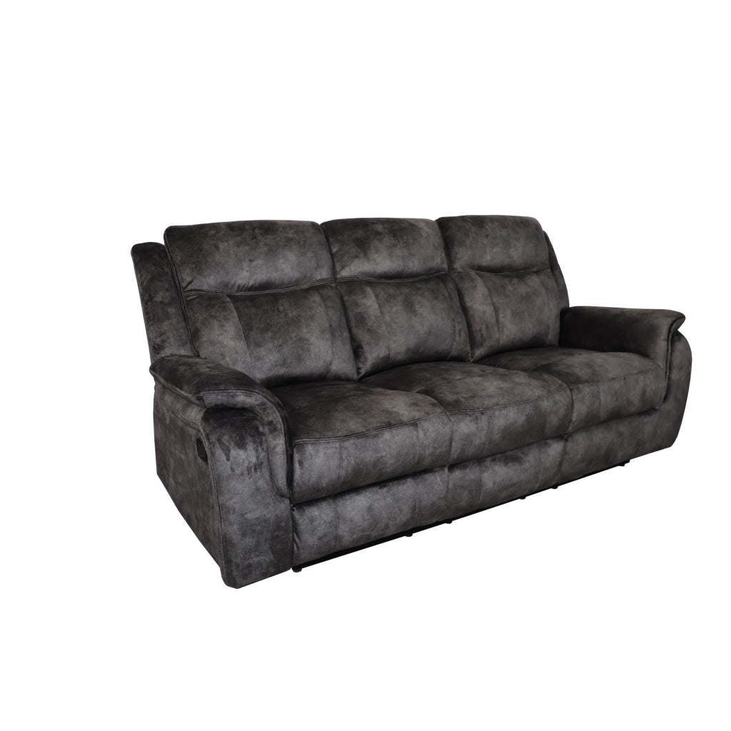 Harbor 82 Inch Sofa with Dual Power Recliners Gray Faux Suede Upholstery By Casagear Home BM311476