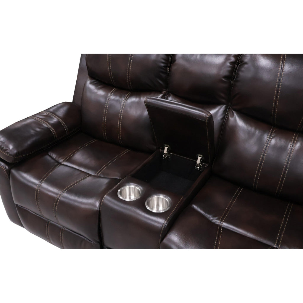 Linden 69 Inch Loveseat with Dual Recliners Console Brown Faux Leather By Casagear Home BM311478