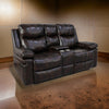 Linden 69 Inch Loveseat with Dual Recliners, Console, Brown Faux Leather By Casagear Home