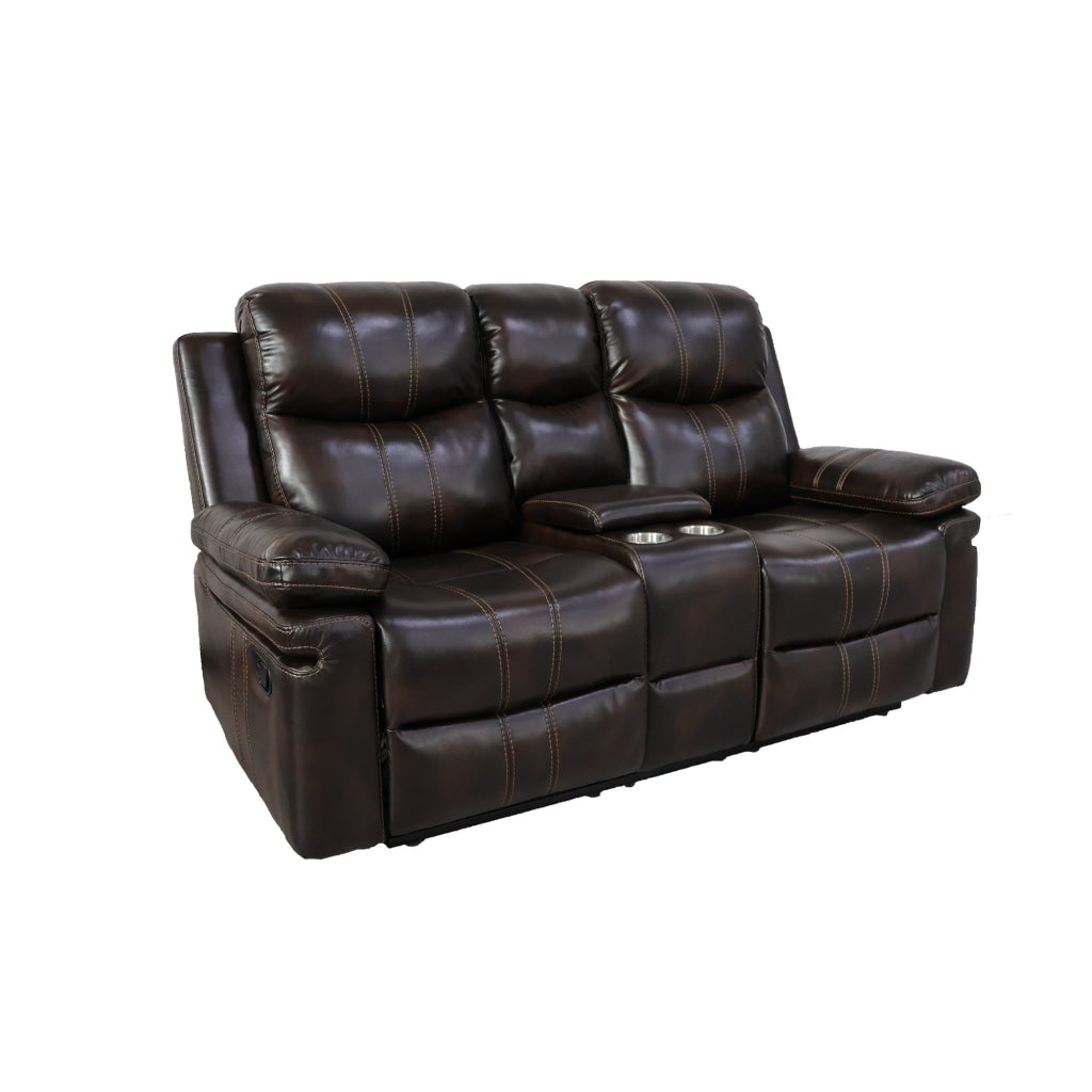 Linden 70 Inch Loveseat with Power Recliners, Console, Brown Faux Leather By Casagear Home