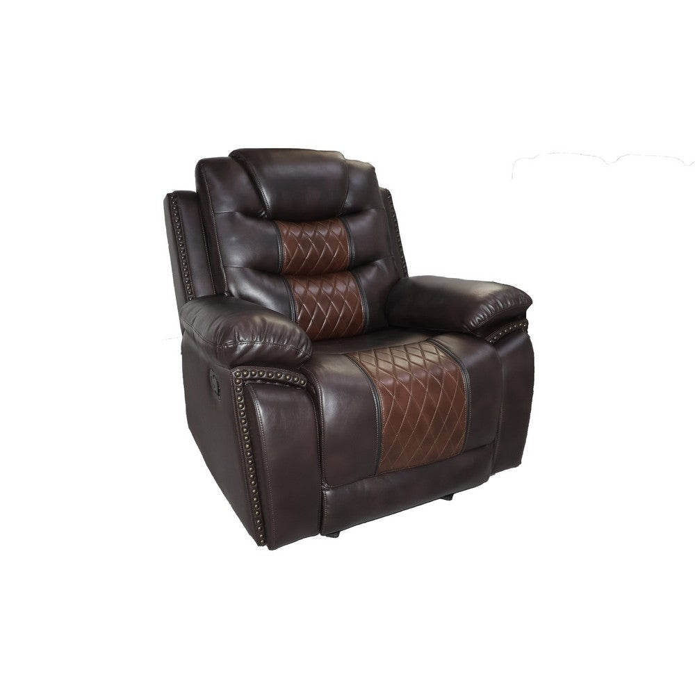 Asher 39 Inch Manual Recliner Chair Wood Pocket Coils Brown Faux Leather By Casagear Home BM311481