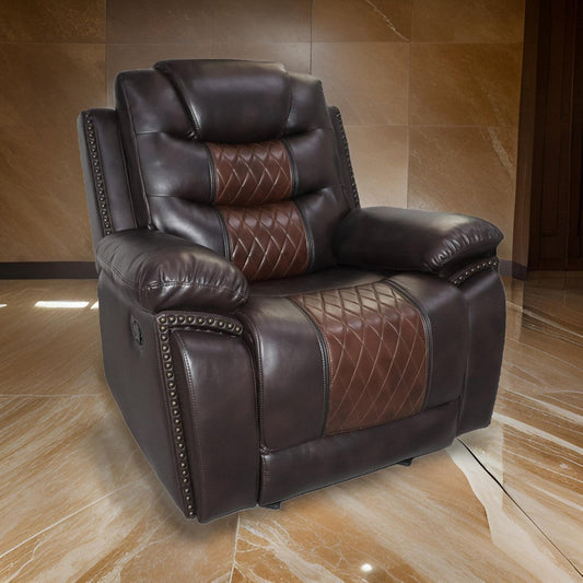 Asher 39 Inch Power Recliner Chair, Wood, Pocket Coils, Brown Faux Leather By Casagear Home