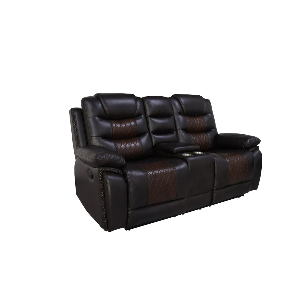 Asher 74 Inch Loveseat with Dual Recliners Console Brown Faux Leather By Casagear Home BM311483