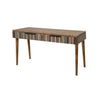 Texu 61 Inch Desk Pine Wood 2 Drawers Slim Tapered Legs Brown Blue By Casagear Home BM311494