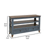 Rozy 55 Inch Sofa Table Pine Wood 2 Drawers Open Shelves Brown Blue By Casagear Home BM311498