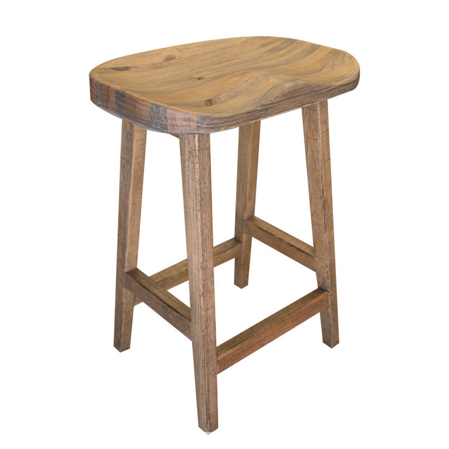 Asic 24 Inch Counter Height Stool Pine Wood Curved Seat Natural Brown By Casagear Home BM311501