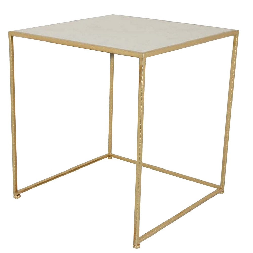 Neci Plant Stand Table Set of 3 Nesting Open Metal Gold Frame White Top By Casagear Home BM311507