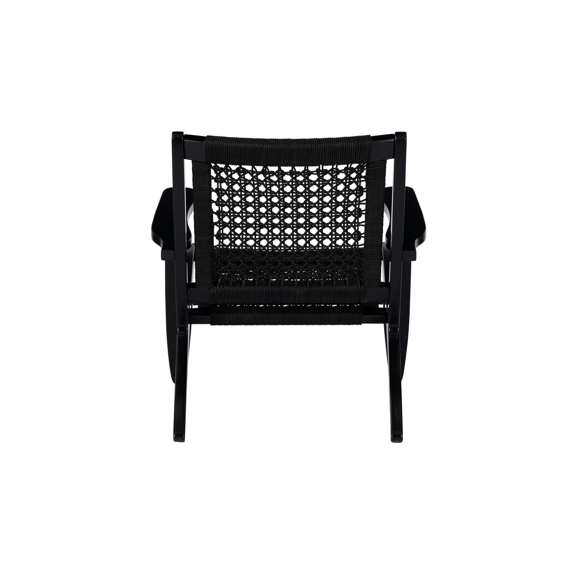 Heor 29 Inch Accent Chair Hexagon Rope Woven Back Seat Black Wood By Casagear Home BM311526