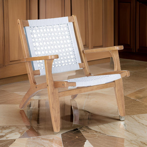 Heor 29 Inch Accent Chair, Hexagon Rope Woven Back, Seat, Brown, Gray By Casagear Home