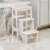 Nero 30 Inch Folding Step Stool, 3 Tier Design, Farmhouse, Cream Wood By Casagear Home