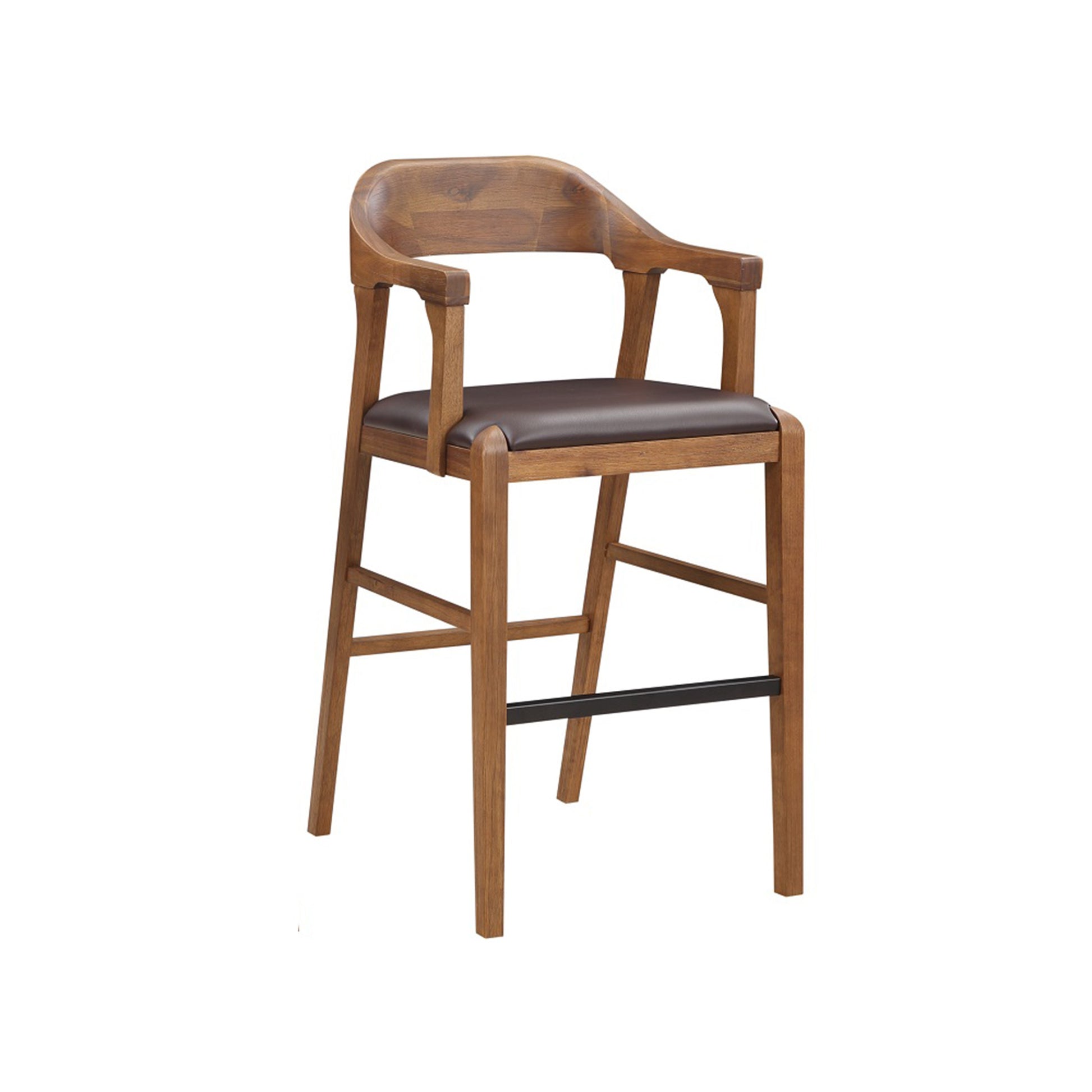 Rase 29 Inch Barstool Chair Faux Leather Seat Open Curved Back Brown By Casagear Home BM311532