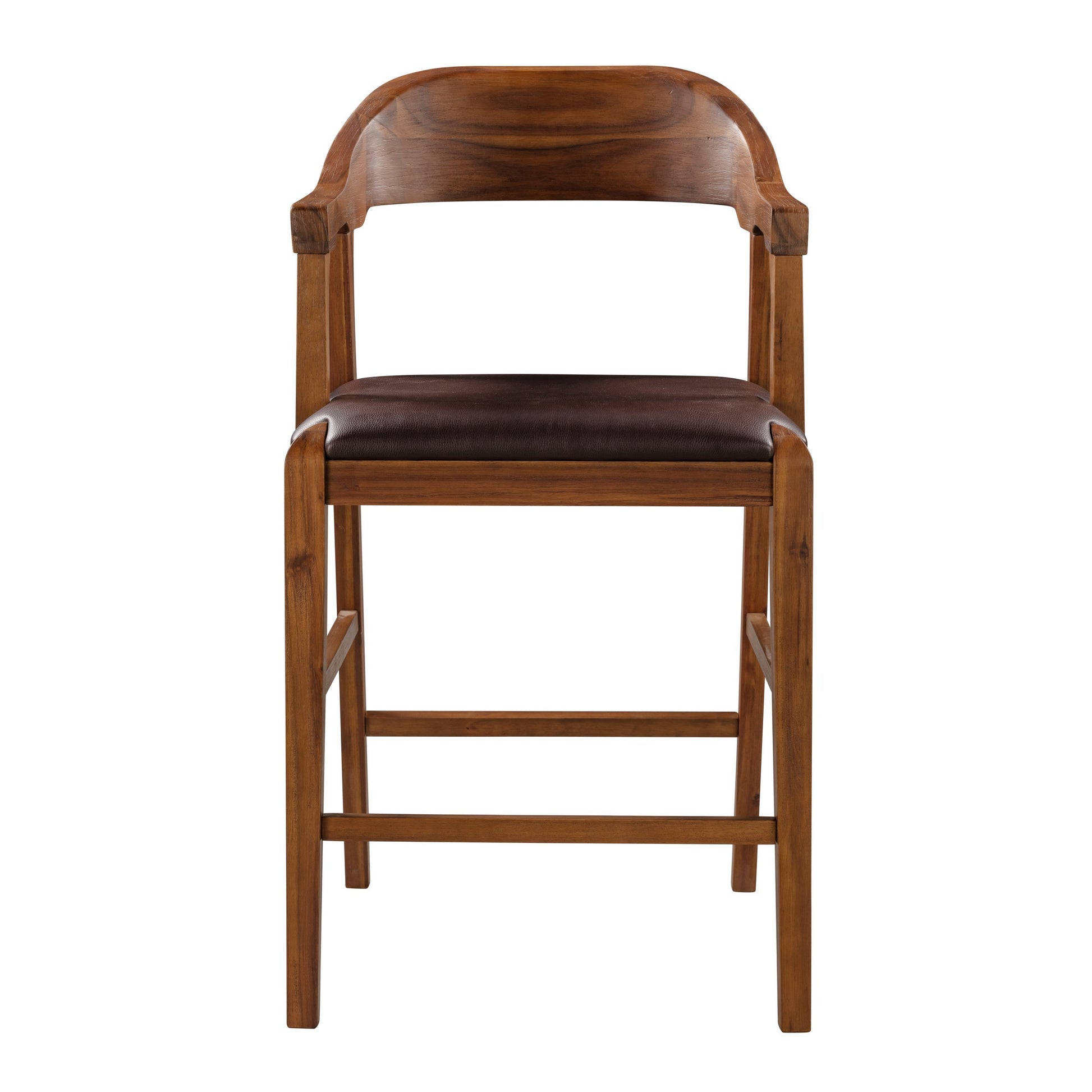 Rase 24 Inch Counter Stool Chair Faux Leather Open Back Brown Wood By Casagear Home BM311533