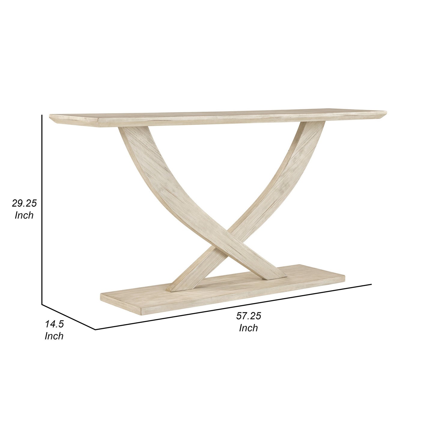 Rase 57 Inch Console Table Cross Leg Design Pedestal Base Whitewash Wood By Casagear Home BM311535