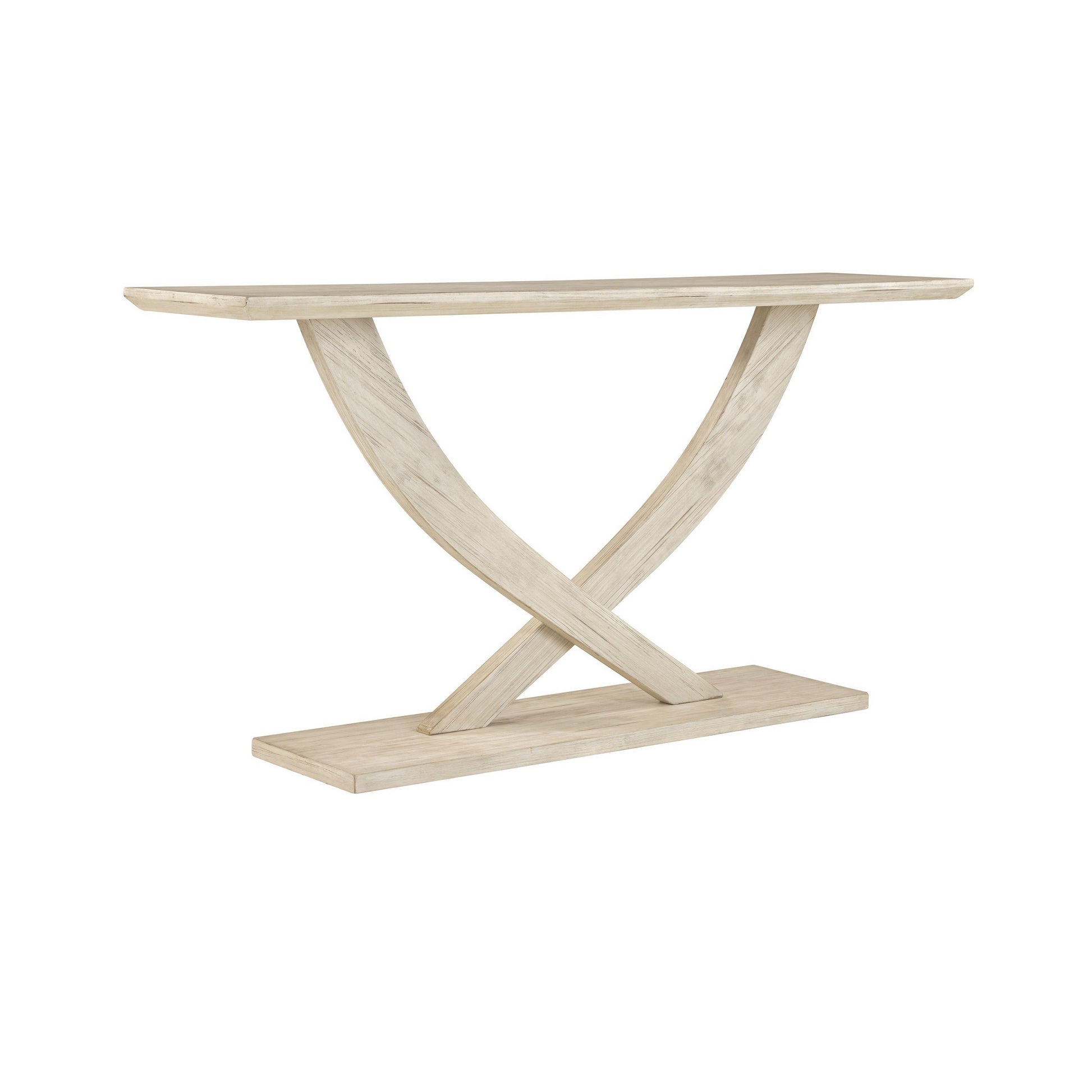 Rase 57 Inch Console Table, Cross Leg Design, Pedestal Base, Whitewash Wood By Casagear Home