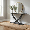 Rase 57 Inch Console Table, Cross Leg Design, Pedestal Base, Black Wood By Casagear Home