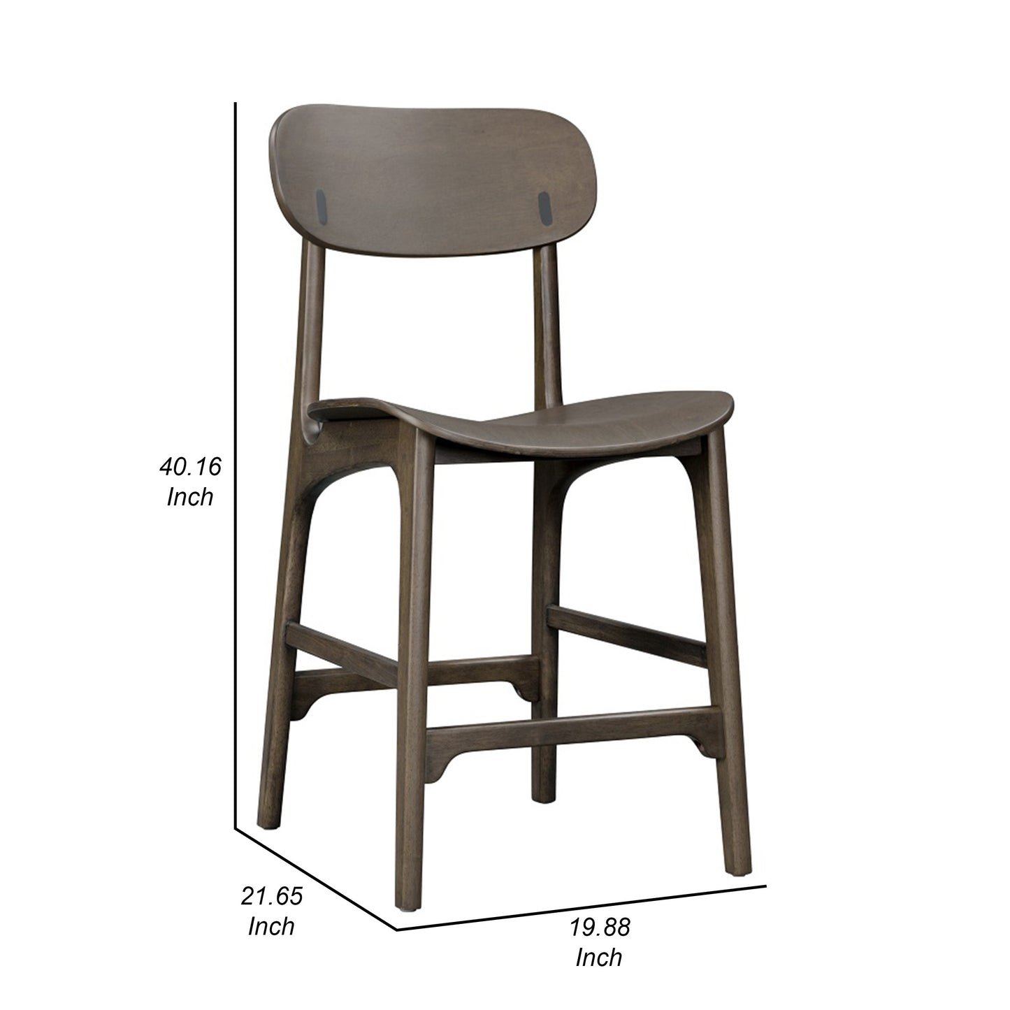 Seln 24 Inch Counter Stool Chair Curved Seat Open Back Dark Gray Wood By Casagear Home BM311541