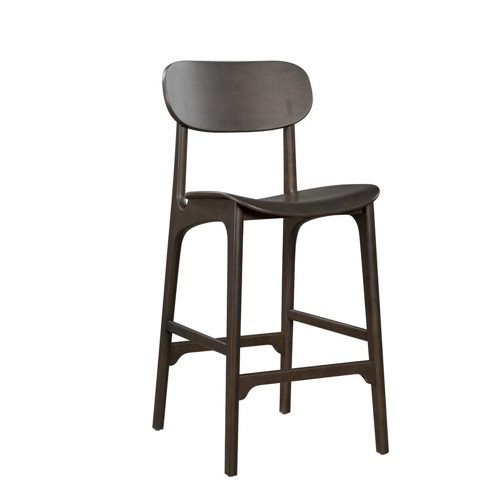 Seln 30 Inch Barstool Chair, Curved Seat, Open Back, Dark Gray Wood By Casagear Home