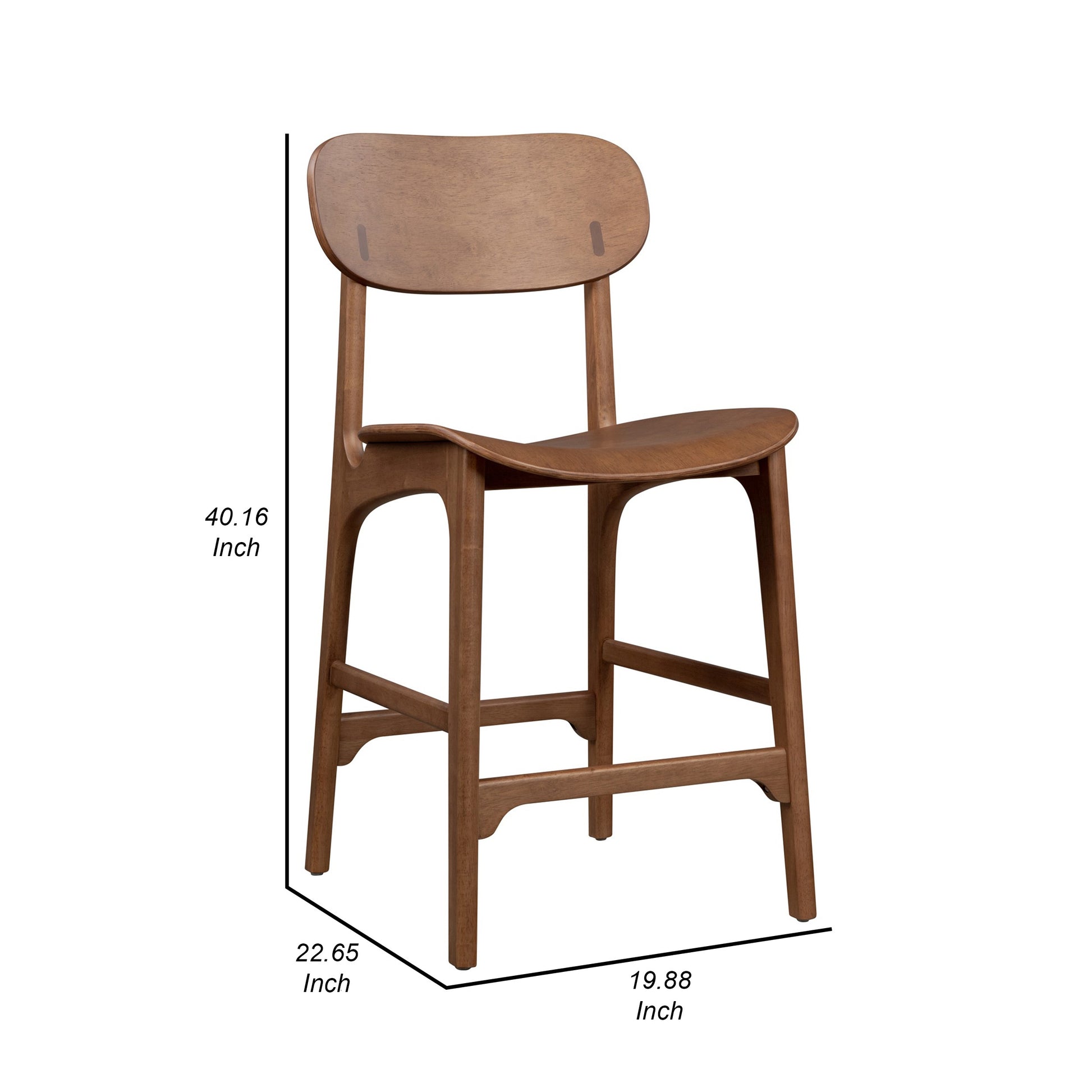 Seln 24 Inch Counter Stool Chair Curved Seat Open Back Dark Brown Wood By Casagear Home BM311543