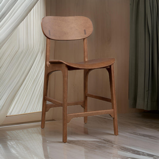 Seln 24 Inch Counter Stool Chair, Curved Seat, Open Back, Dark Brown Wood By Casagear Home