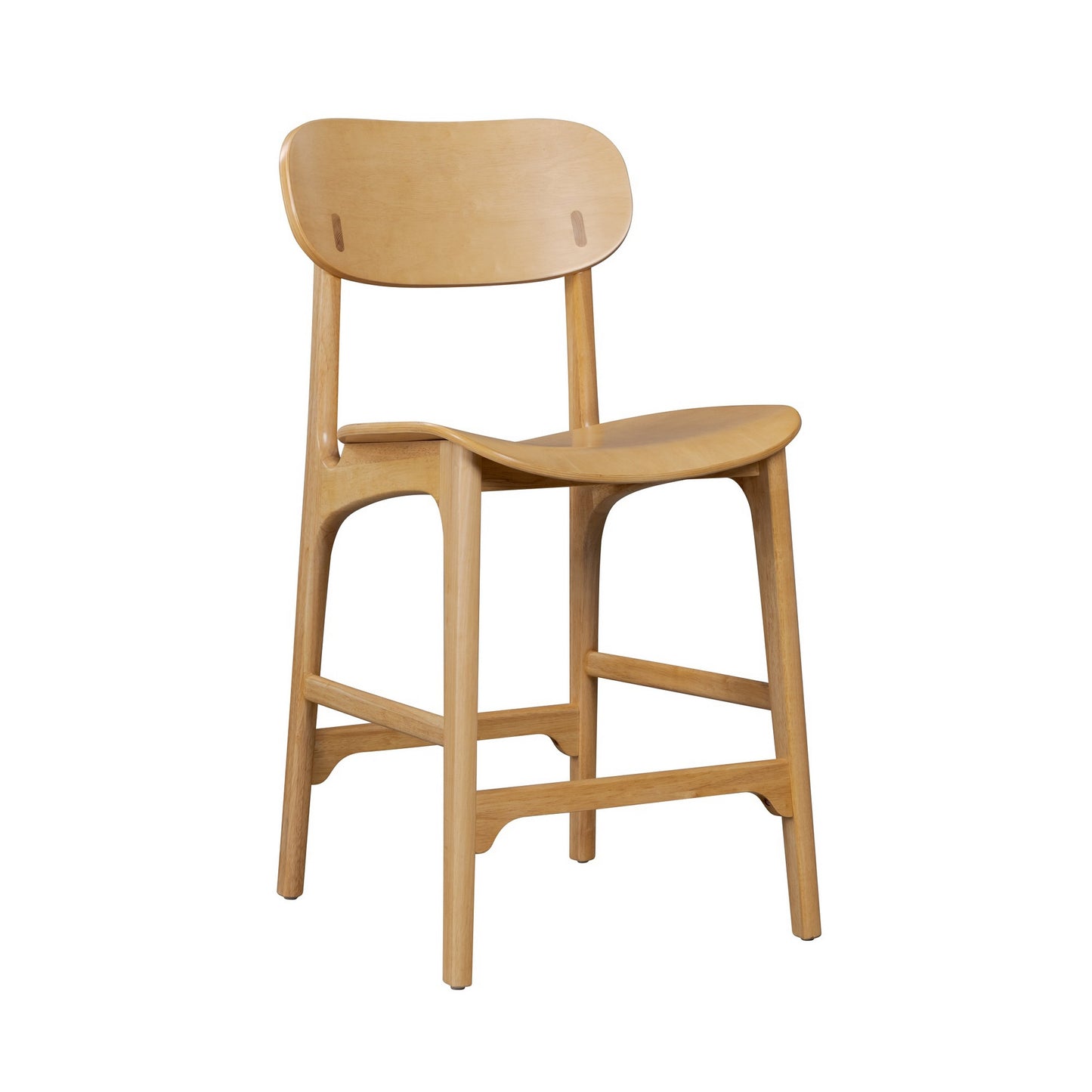 Seln 24 Inch Counter Stool Chair Curved Seat Open Back Light Brown Wood By Casagear Home BM311545