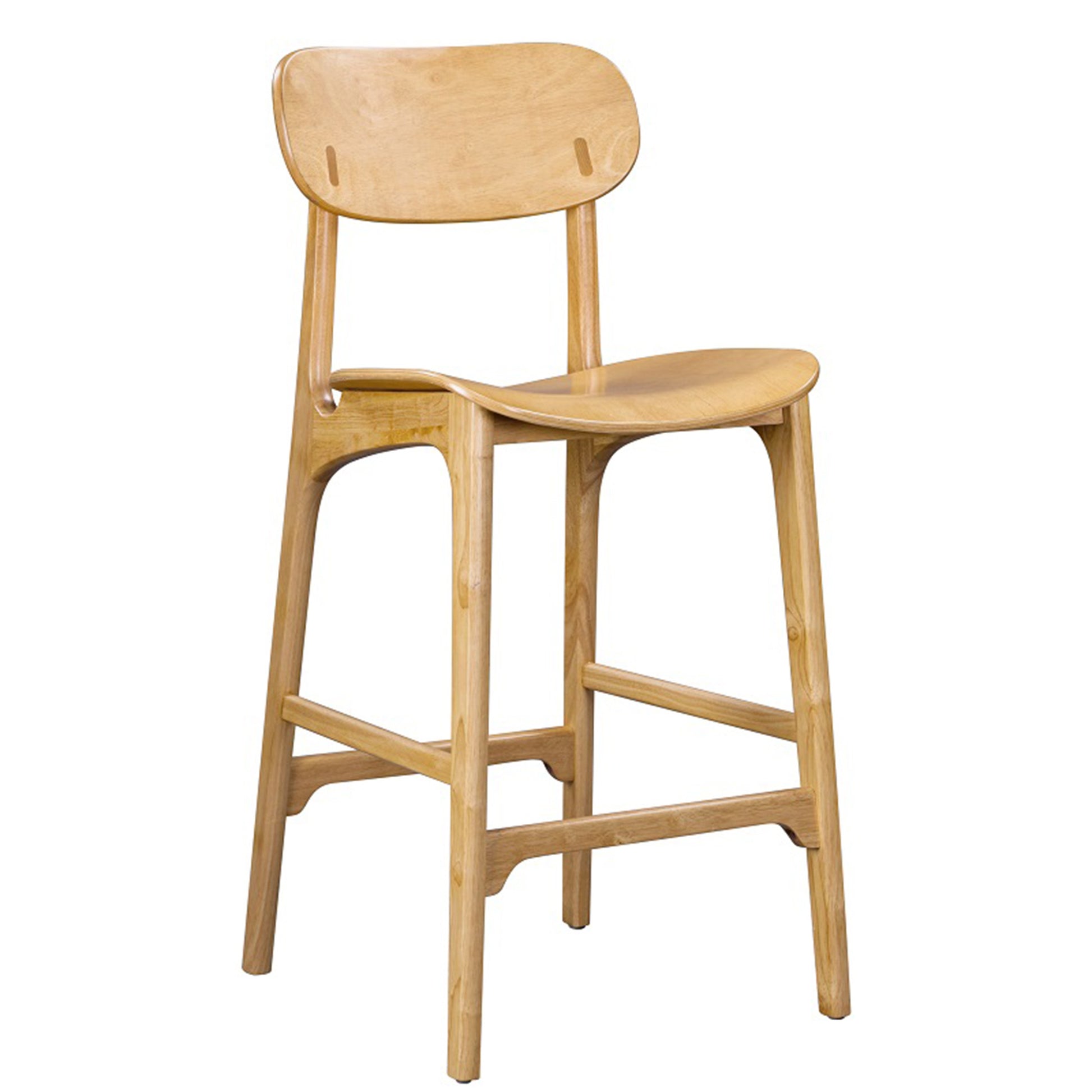 Seln 30 Inch Barstool Chair Curved Seat Open Back Light Brown Wood By Casagear Home BM311546