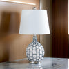 20 Inch Table Lamp, Luxurious Lattice Ceramic Body, Drum Shade, Blue Silver By Casagear Home