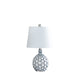 20 Inch Table Lamp Luxurious Lattice Ceramic Body Drum Shade Blue Silver By Casagear Home BM311576