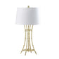 Lisi 29 Inch Table Lamp White Drum Shade Gold Mettalic Bamboo Style Base By Casagear Home BM311577