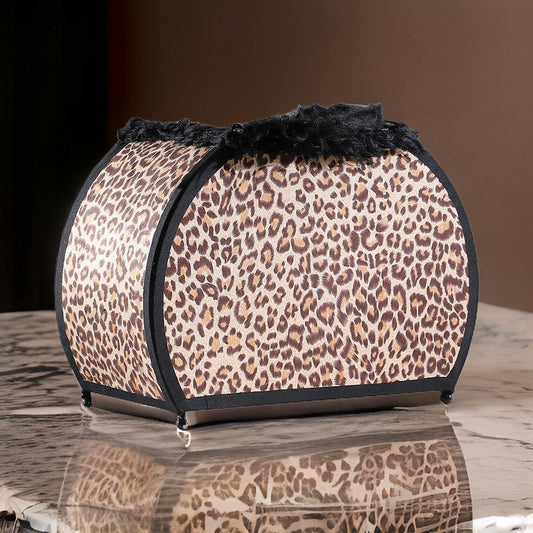 Wigi 12 Inch Accent Lamp, Purse, Cheetah Animal Print, Brown Black Faux Fur By Casagear Home