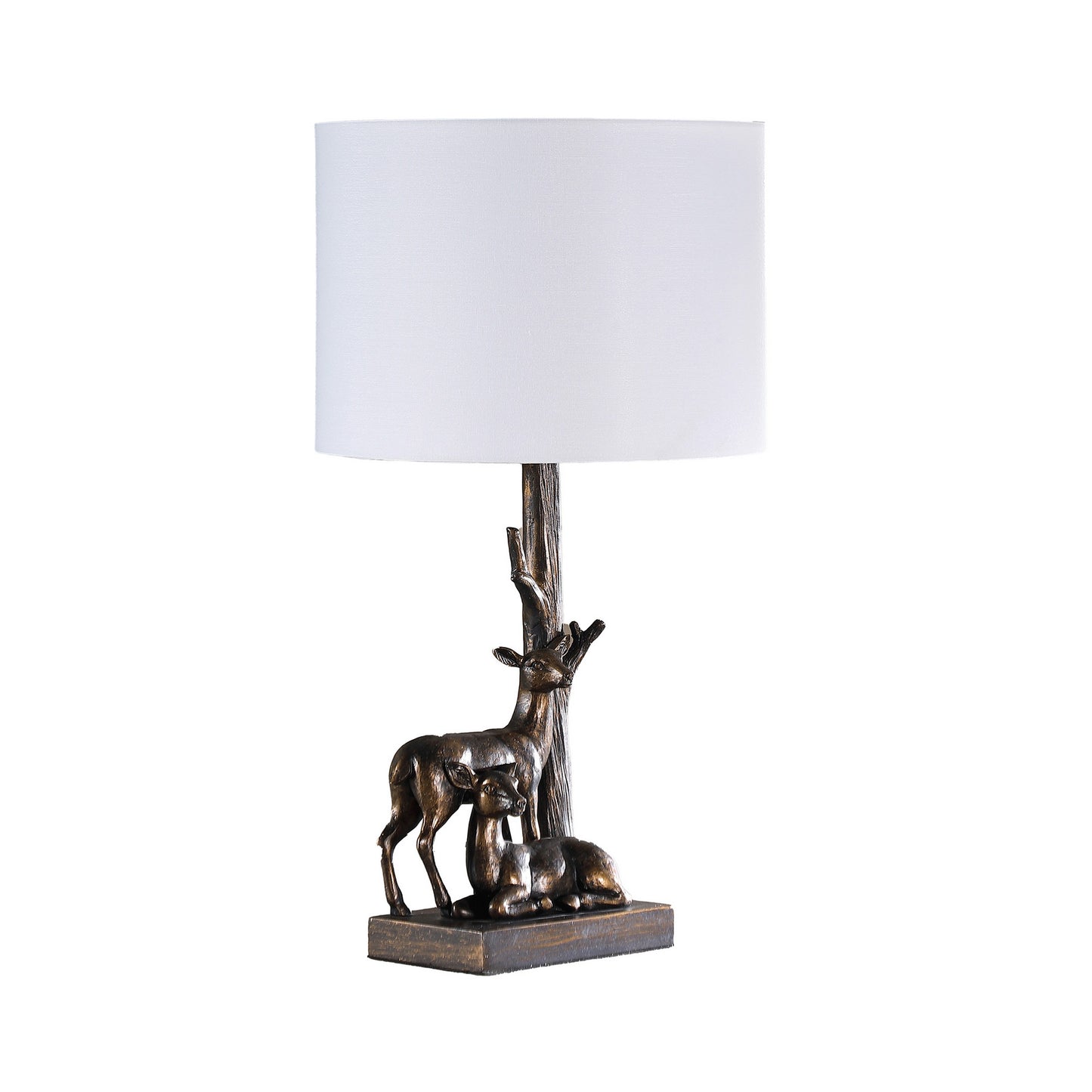 20 Inch Accent Table Lamp Dual Roe Deer Design White Drum Shade Bronze By Casagear Home BM311587