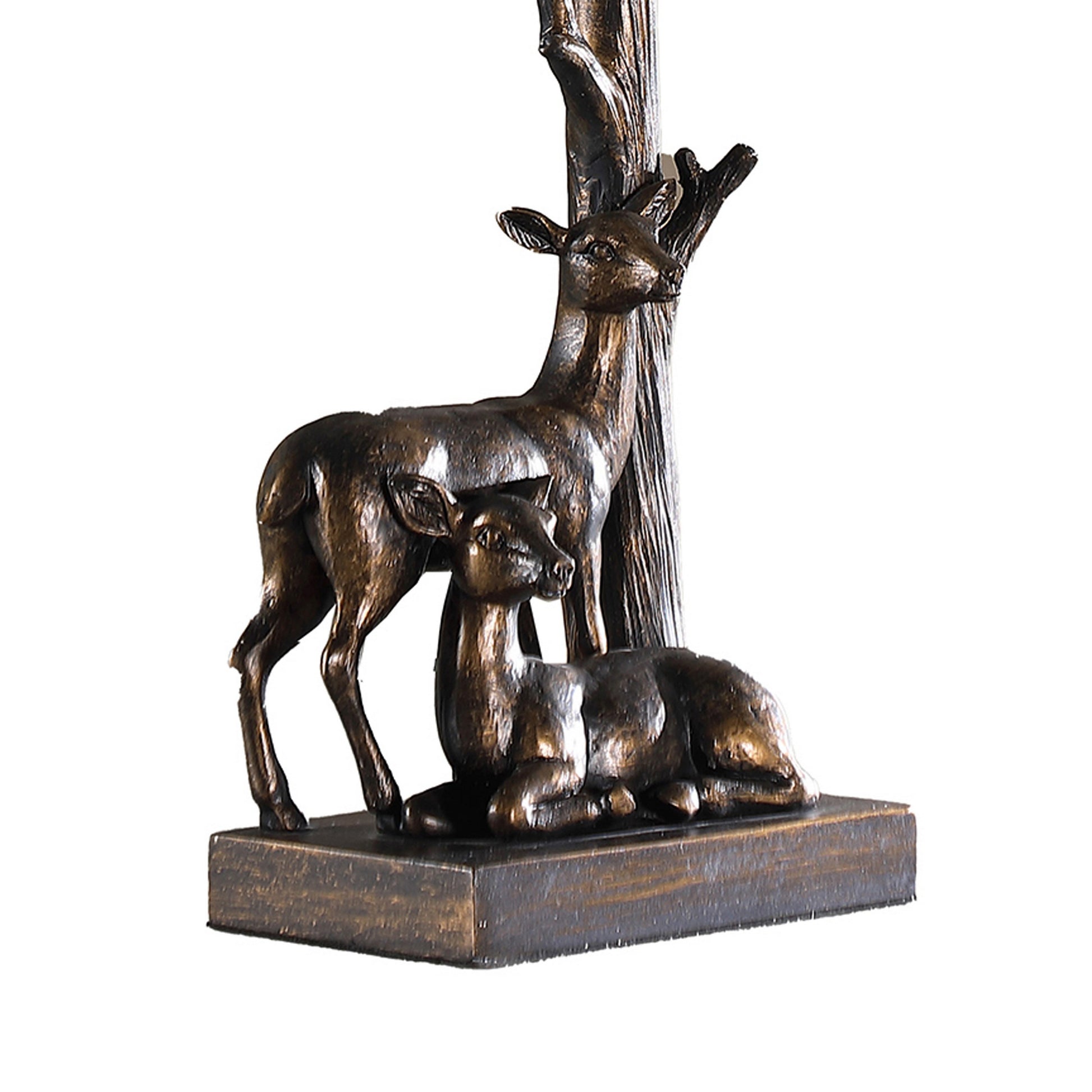 20 Inch Accent Table Lamp Dual Roe Deer Design White Drum Shade Bronze By Casagear Home BM311587