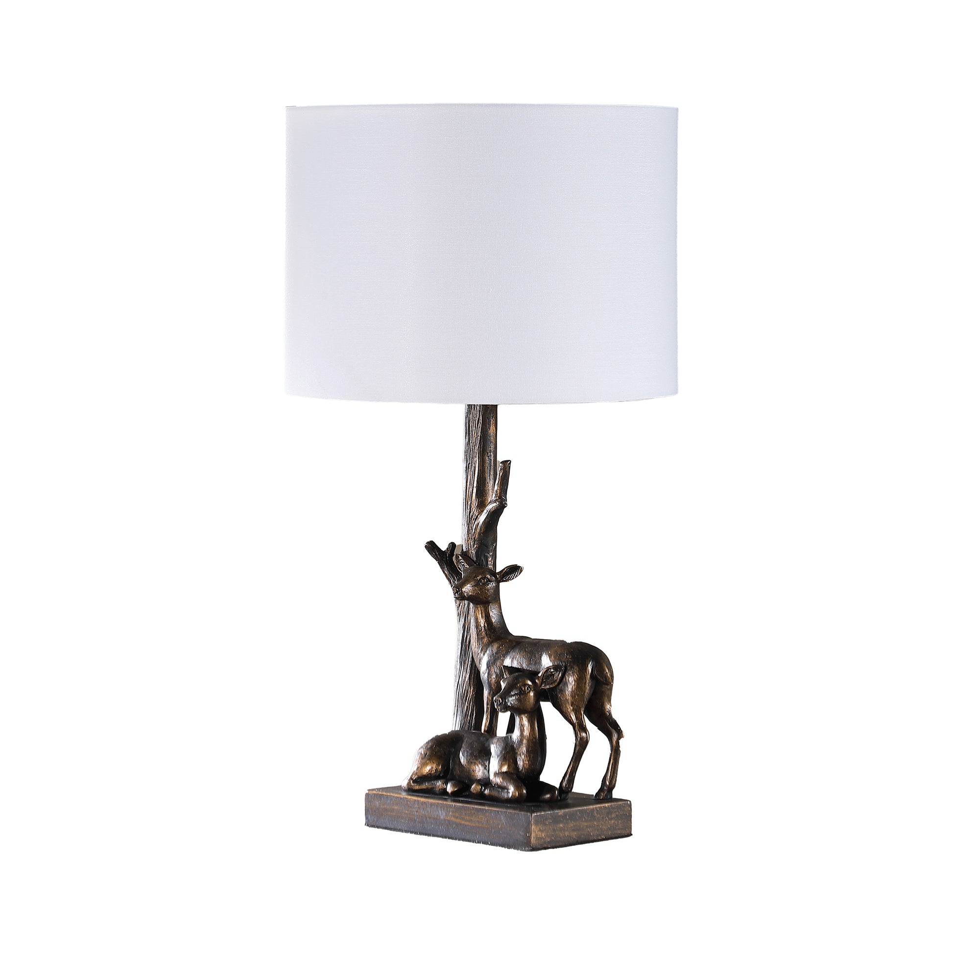 20 Inch Accent Table Lamp Dual Roe Deer Design White Drum Shade Bronze By Casagear Home BM311587