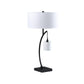 Jiya 29 Inch Arc Table Lamp Hanging Design 2 White Drum Shades Black By Casagear Home BM311590