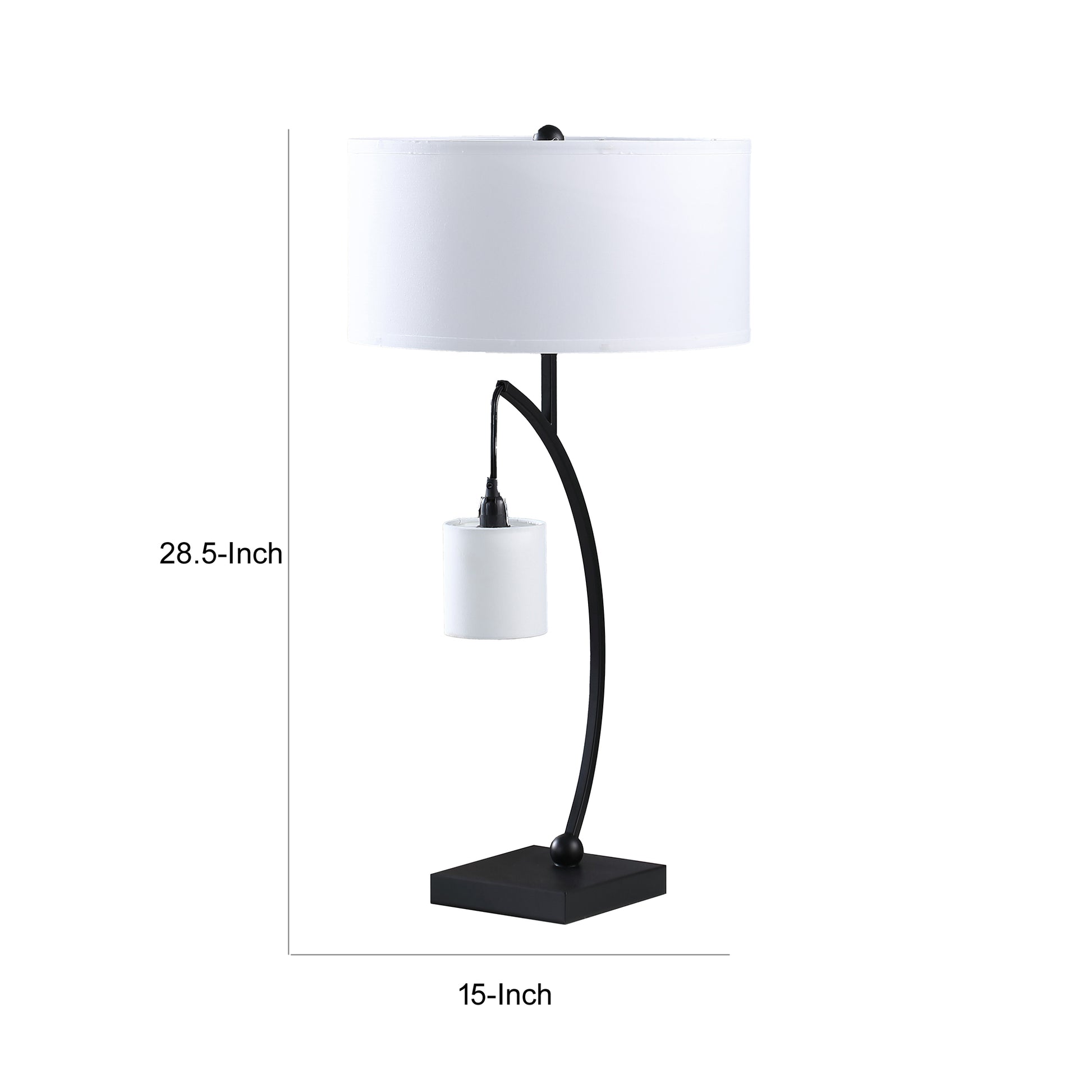 Jiya 29 Inch Arc Table Lamp Hanging Design 2 White Drum Shades Black By Casagear Home BM311590