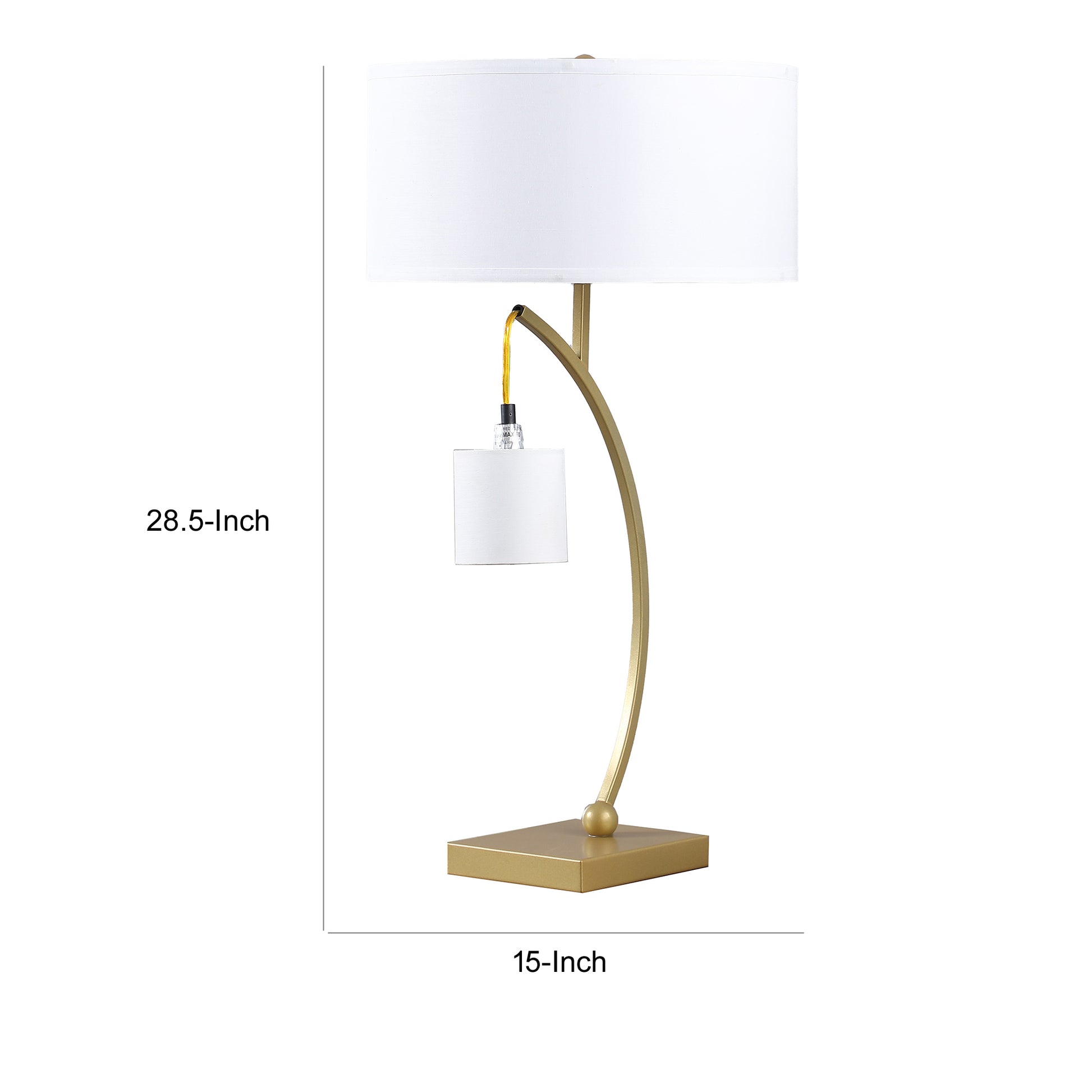 Jiya 29 Inch Arc Table Lamp Hanging Design 2 White Drum Shades Gold By Casagear Home BM311591