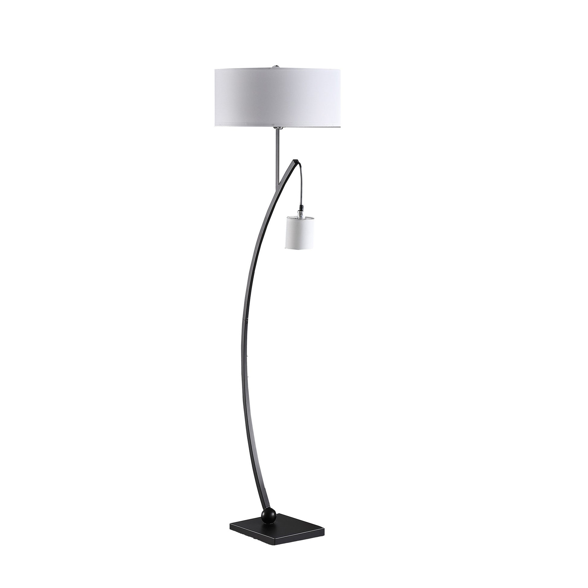 Jiya 59 Inch Arc Floor Lamp Hanging Design 2 White Drum Shades Black By Casagear Home BM311592