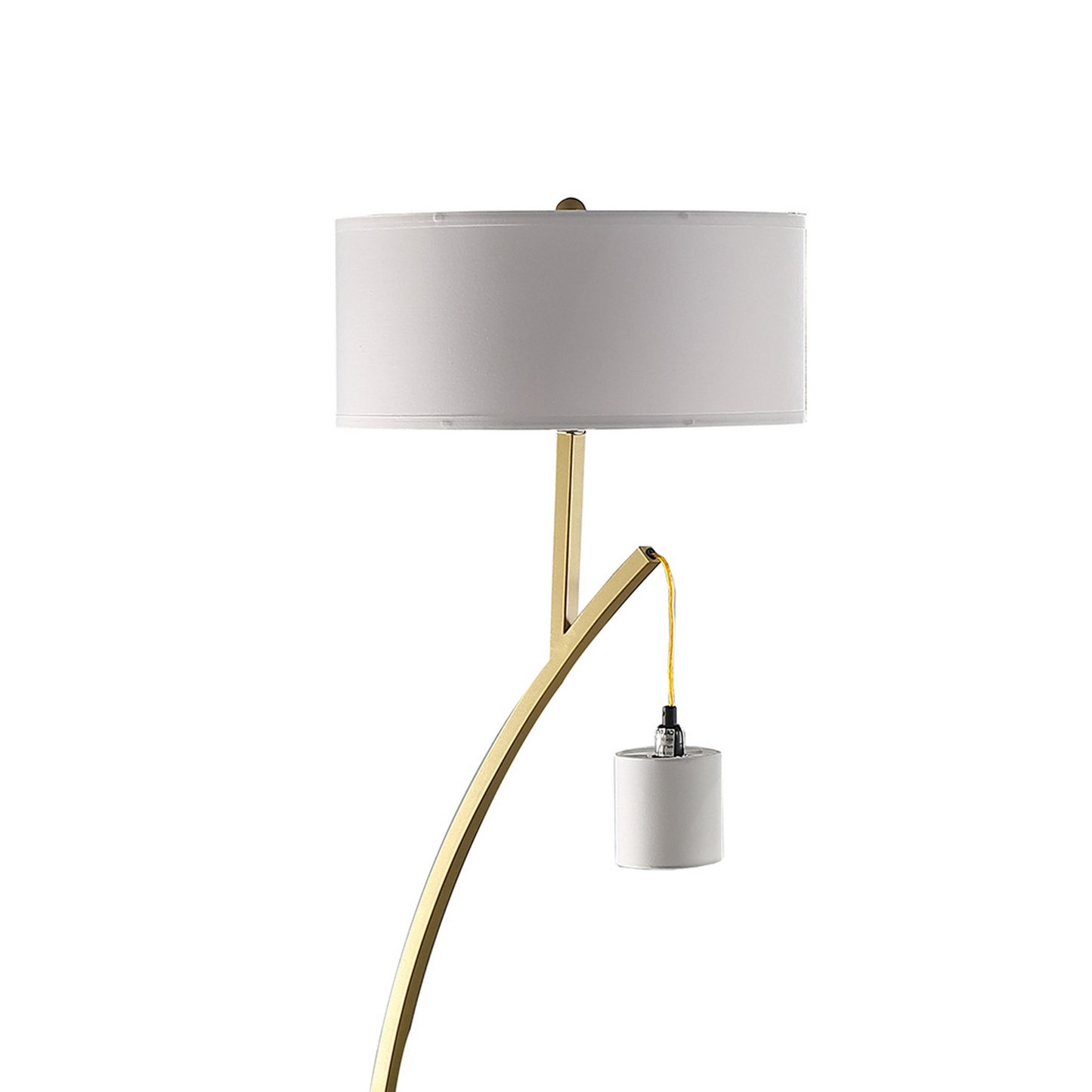 Jiya 59 Inch Arc Floor Lamp Hanging Design 2 White Drum Shades Gold By Casagear Home BM311593