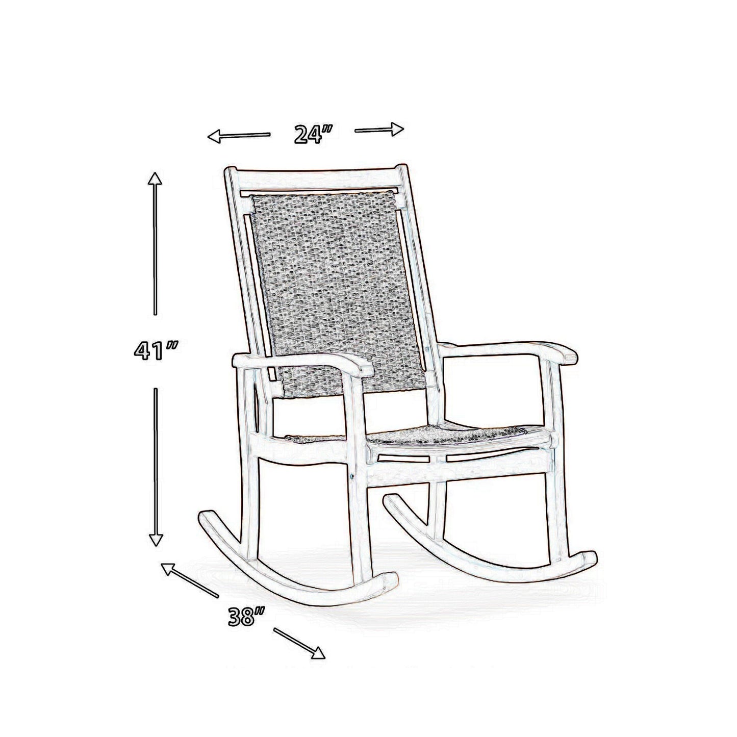 Emin 38 Inch Rocking Chair Outdoor Resin Wicker Seat Brown Wood Frame By Casagear Home BM311596