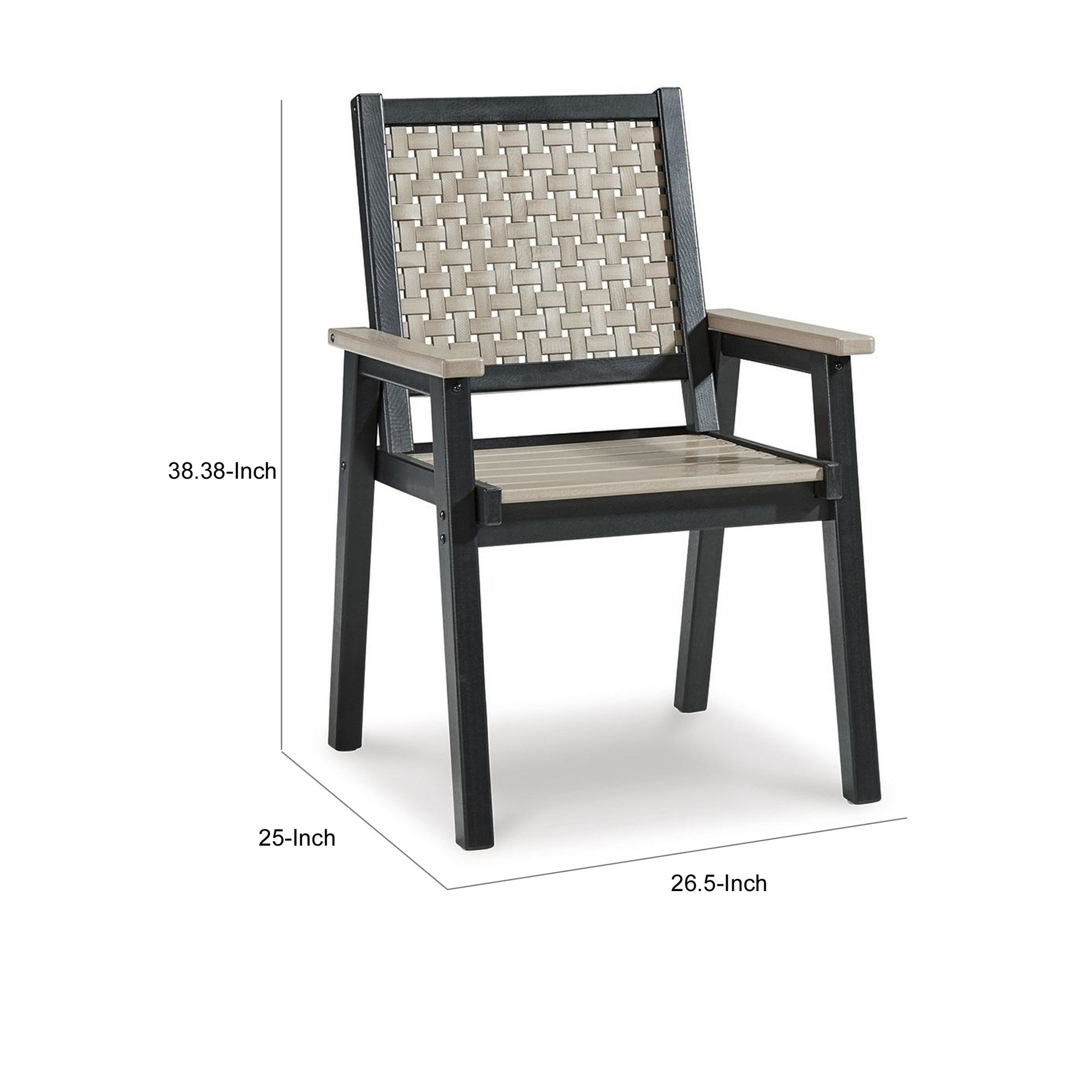 Mide 27 Inch Outdoor Dining Armchair Set of 2 Modern Beige and Black By Casagear Home BM311615