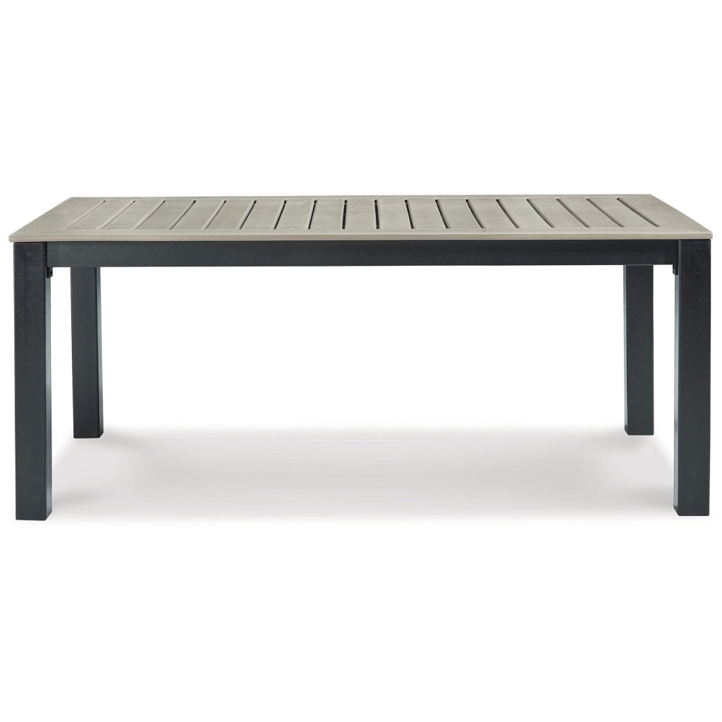 Mide 72 Inch Outdoor Dining Table Rectangular Slatted Top Beige Black By Casagear Home BM311617