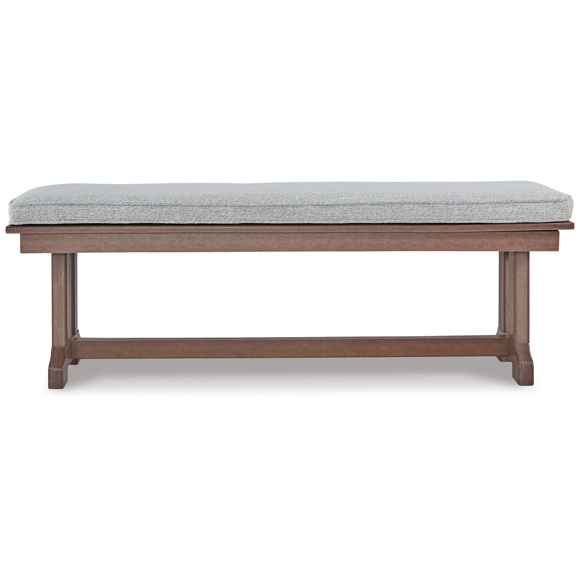 Emme 54 Inch Outdoor Dining Bench Brown Base Gray Padded Cushioning By Casagear Home BM311624