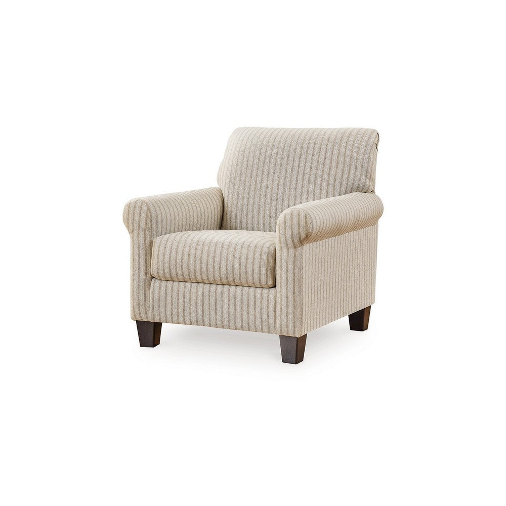 Vlea 36 Inch Accent Armchair Striped Pattern Sandstone Beige Polyester By Casagear Home BM311632