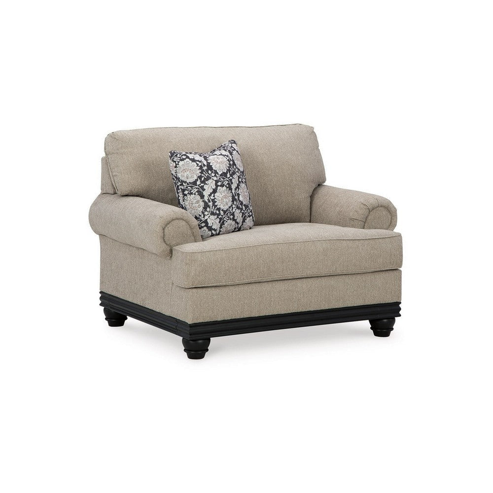 Bian 54 Inch Accent Armchair, Oversized Cushion, 1 Pillow, Taupe Polyester By Casagear Home