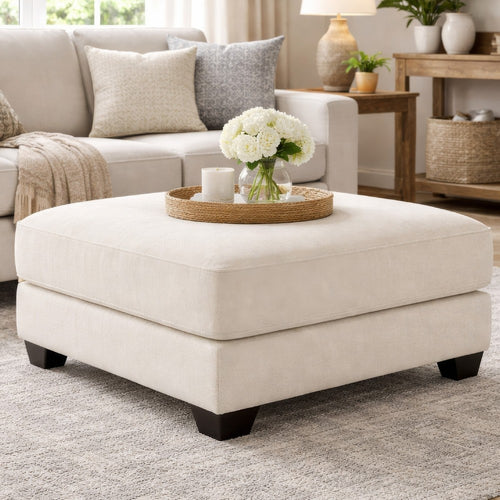 Ashley 42" Ottoman, Oversized Cushion, Soft Beige Polyester
