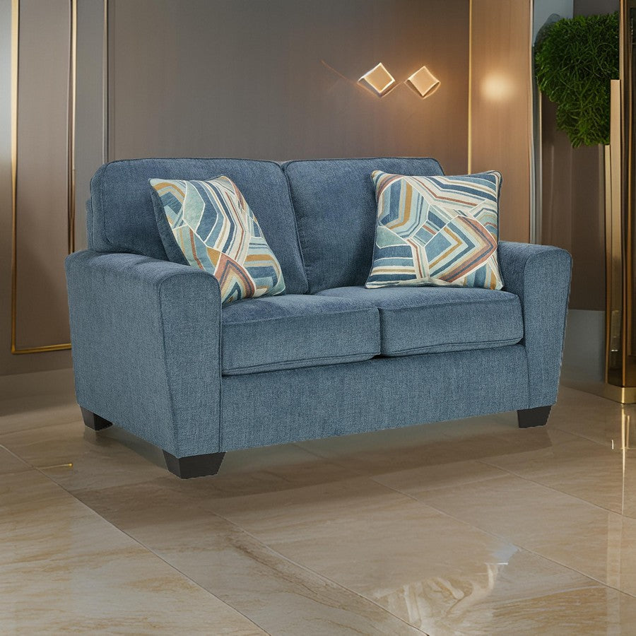 Ashley Caten 63" Loveseat, Soft Transitional Polyester, Muted Blue