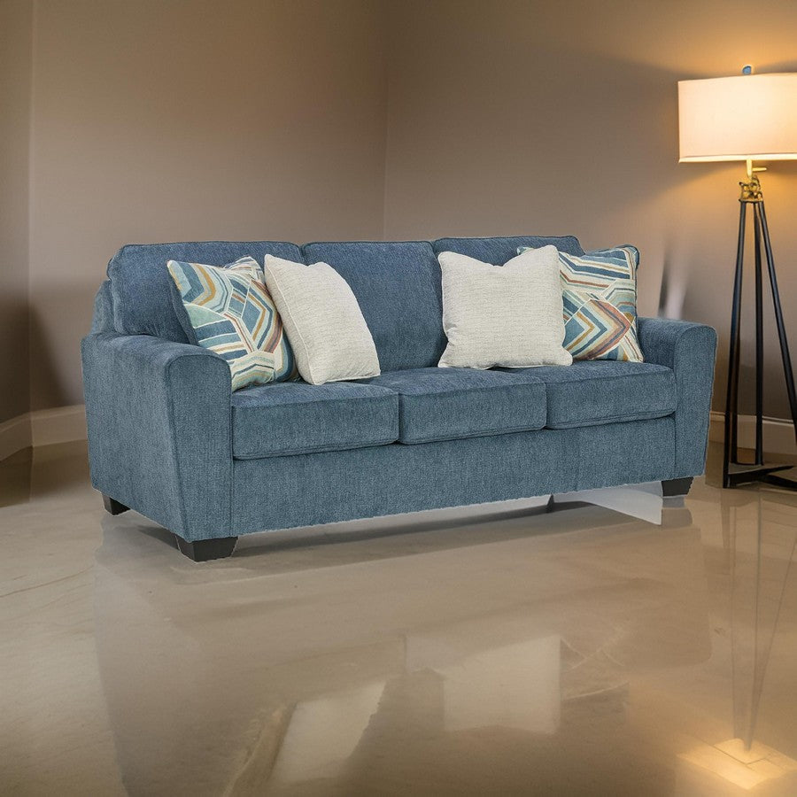 Ashley Caten 87" Sofa, Soft Transitional Polyester in Muted Blue