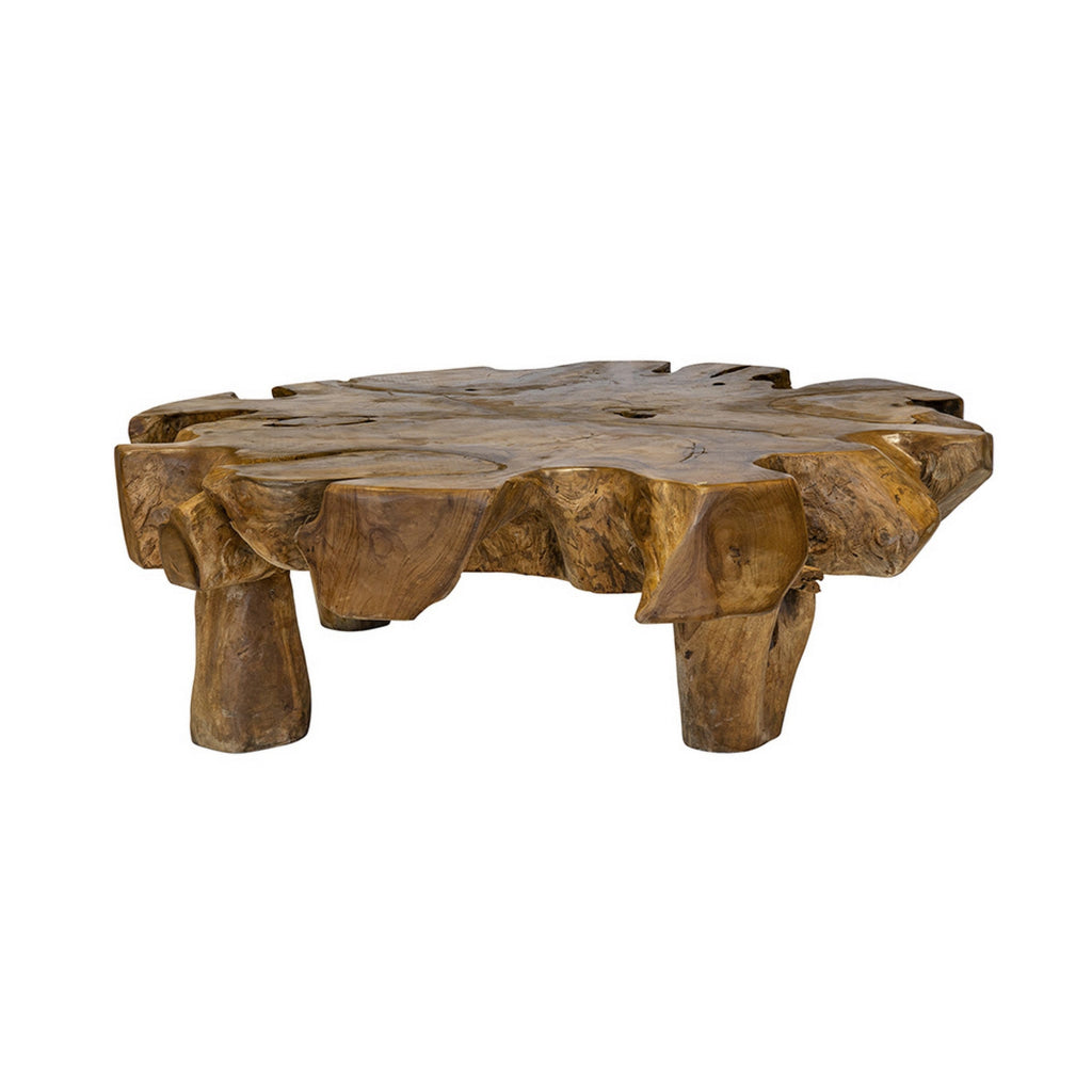 47 Inch Coffee Table Teak Root Frame Natural Wood Grains Classic Brown By Casagear Home BM311646