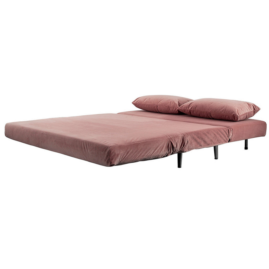 56 Inch Sleeper Sofa Bed with 2 Back Pillows Metal Legs Pink Velvet By Casagear Home BM311648