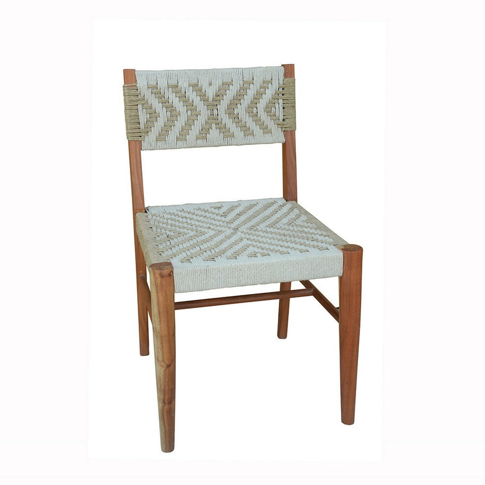 Cero 21 Inch Dining Chair Woven Cotton Seat and Back Brown Gray BM311649